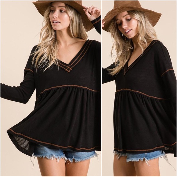 NEVER TOO LATE WAFFLE KNIT SWEATER TOP- BLACK - Picture 10 of 11